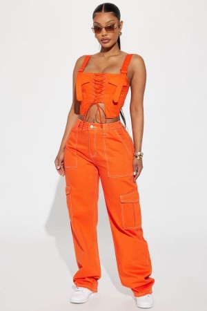 Orange Fashion Nova Give Me A Break Cargo Carpenter Women Jeans USA | 196485XVU