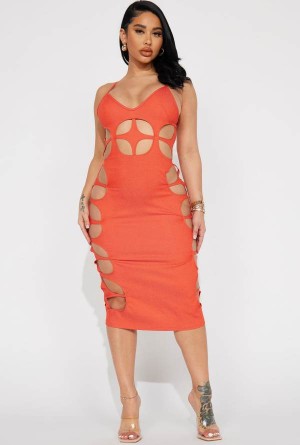 Orange Fashion Nova Headliner Midi Women Dress USA | 136590GWA