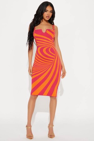 Orange Fashion Nova Illusion Sweater Midi Women Dress USA | 962571AVU