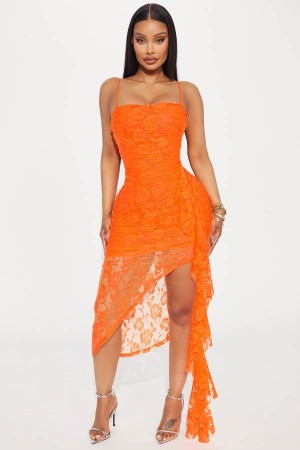 Orange Fashion Nova In Paradise Lace Midi Women Dress USA | 460125YKE