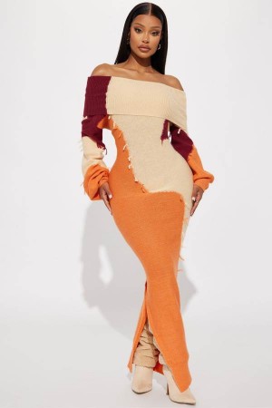 Orange Fashion Nova Ivy Sweater Maxi Women Dress USA | 512704JFY