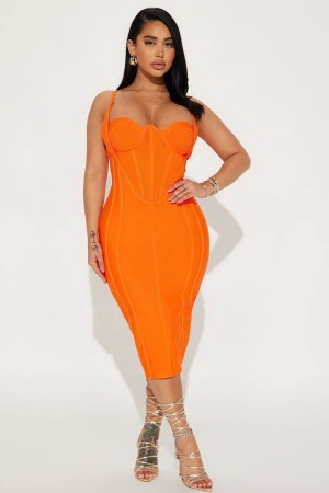 Orange Fashion Nova Kash Me In VIP Bandage Women Dress USA | 617345BDO