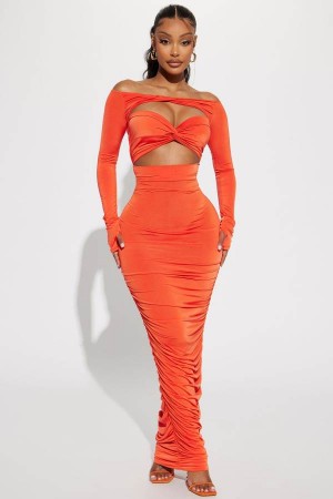 Orange Fashion Nova Kristal Maxi Women Dress USA | 987512MIX