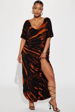 Orange Fashion Nova Lilah Tie-Dye Maxi Women Dress USA | 481659ANU