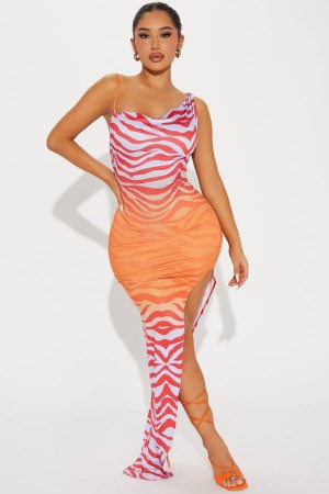 Orange Fashion Nova Madison Abstract Maxi Women Dress USA | 540218RTX