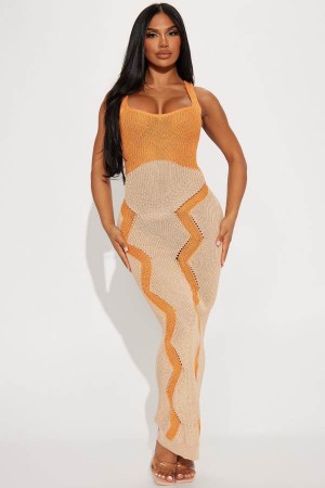 Orange Fashion Nova Magnifying Crush Crochet Maxi Women Dress USA | 358910PES