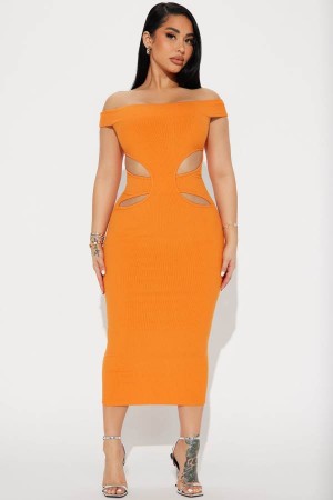 Orange Fashion Nova Mila Cutout Midi Women Dress USA | 915420DMZ