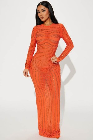 Orange Fashion Nova Miracle Embellished Maxi Women Dress USA | 689425OYG