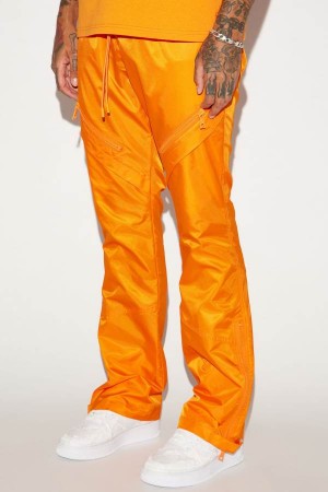 Orange Fashion Nova Play The Track Stacked Slim Flare Nylon Men Pants USA | 860543OMR