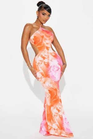 Orange Fashion Nova Pricilla Backless Maxi Women Dress USA | 742359QOY