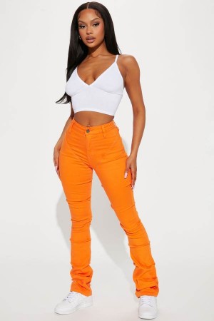 Orange Fashion Nova See Me High Rise Stacked Straight Leg Women Jeans USA | 174058RMV