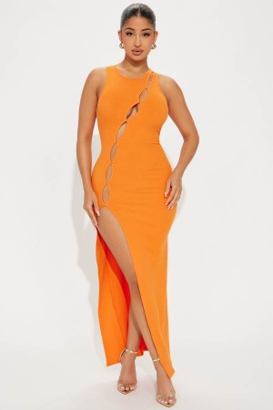 Orange Fashion Nova Zoey Cutout Maxi Women Dress USA | 541238FLU