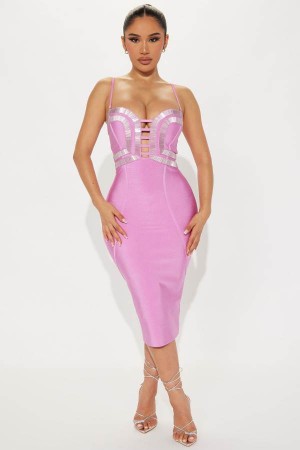 Pink Fashion Nova A Fine Time Bandage Midi Women Dress USA | 807541XGR