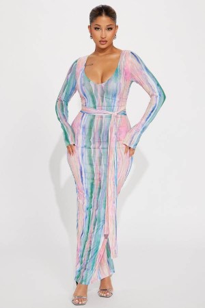 Pink Fashion Nova Amaya Mesh Maxi Women Dress USA | 830476EOD