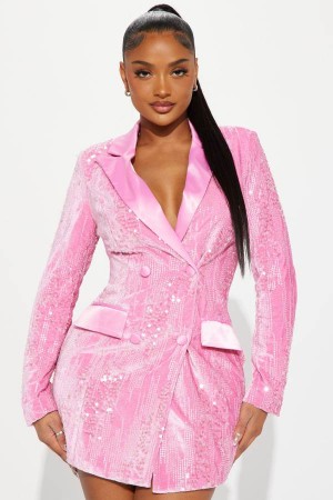 Pink Fashion Nova Amelia Sequin Blazer Women Dress USA | 568129QFH