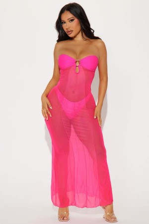 Pink Fashion Nova Avalon 2 Piece Mesh Cover Up Maxi Set Women Dress USA | 435029QYS