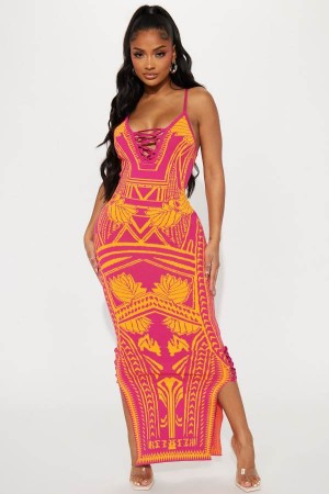 Pink Fashion Nova Bad Gal Bandage Maxi Women Dress USA | 624157OUJ