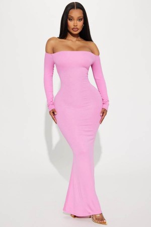 Pink Fashion Nova Becky Ribbed Maxi Women Dress USA | 957260JOM