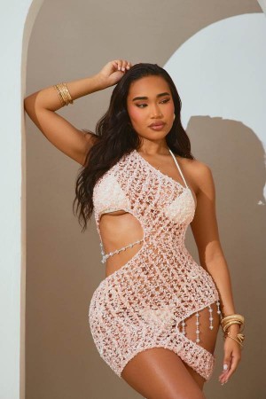 Pink Fashion Nova Celestine Crochet Crystals Cover Up Women Dress USA | 028493RJU