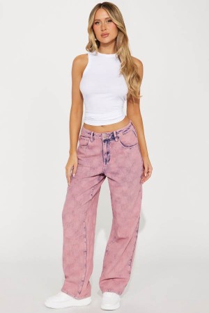 Pink Fashion Nova Checking You Out Baggy Women Jeans USA | 901648RCF