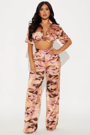 Pink Fashion Nova Clarisse Satin Pant Set Women Pants USA | 792386CWN