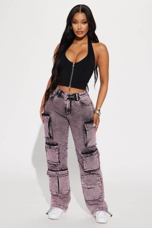 Pink Fashion Nova Fairfax High Rise Stretch Cargo Women Jeans USA | 541376ZME