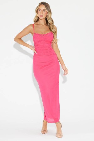 Pink Fashion Nova Idella Mesh Maxi Women Dress USA | 483290QMN