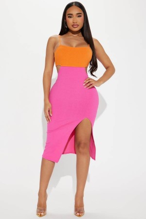 Pink Fashion Nova Island Hopping Ribbed Midi Women Dress USA | 872935CWF