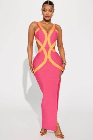 Pink Fashion Nova Jocie Bandage Maxi Women Dress USA | 751439ZAY