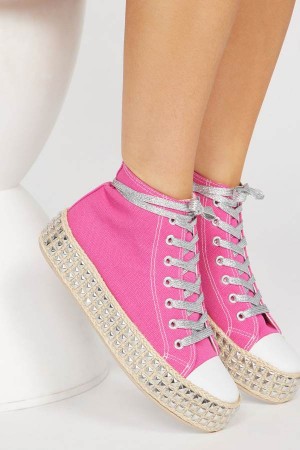 Pink Fashion Nova Mind Games Studded Women Sneakers USA | 253961BML