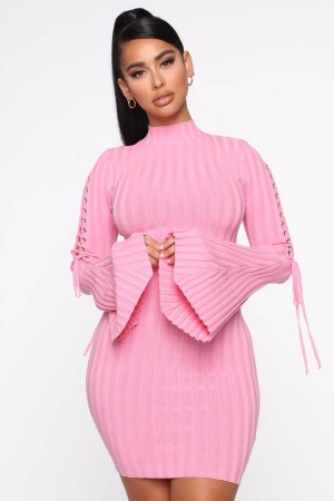 Pink Fashion Nova Next To Me Knit Women Dress USA | 028576SPW