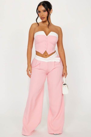 Pink Fashion Nova Office Babe Pant Set Women Pants USA | 764025EFO