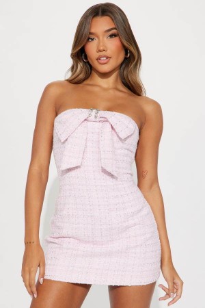 Pink Fashion Nova Penelope Tweed Mini Women Dress USA | 143572ZJX