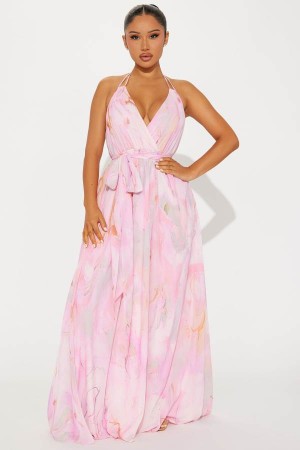 Pink Fashion Nova Pink Dreamland Maxi Women Dress USA | 403162QUO