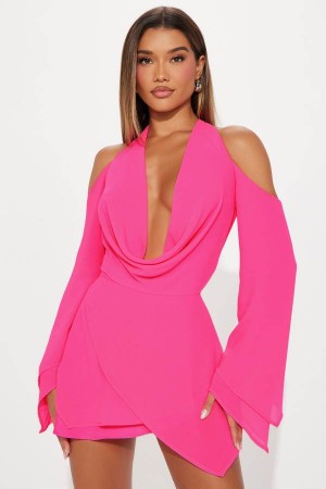 Pink Fashion Nova Sandra Chiffon Mini Women Dress USA | 135968ZEG