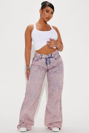 Pink Fashion Nova See What I Mean Wide Leg Women Jeans USA | 791042NFU