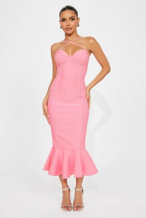 Pink Fashion Nova Speak The Truth Bandage Midi Women Dress USA | 237485YRM