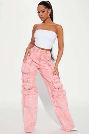 Pink Fashion Nova Tall Lily High Rise Cargo Women Jeans USA | 132678SVT