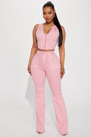 Pink Fashion Nova Unconditional Love Flare Women Jeans USA | 526498NDP