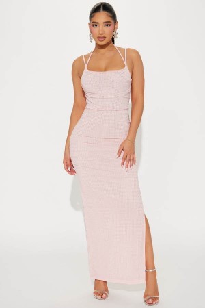 Pink Fashion Nova Vanessa Rhinestone Mesh Women Dress USA | 394085KPW