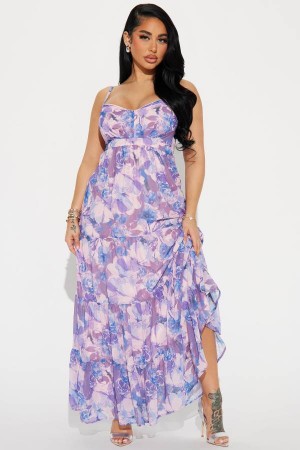 Purple Fashion Nova Anna Chiffon Maxi Women Dress USA | 574186SJK