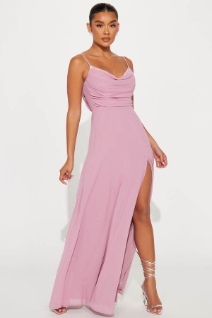 Purple Fashion Nova Drape Me Chiffon Maxi Women Dress USA | 412056MEQ