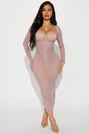 Purple Fashion Nova Dream Girl Mesh Midi Women Dress USA | 012634QSX