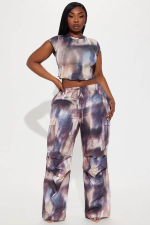 Purple Fashion Nova In My Own World Cargo Pant Set Women Pants USA | 194625BPF