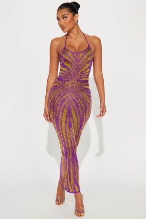 Purple Fashion Nova Leila Crochet Maxi Women Dress USA | 298536INQ