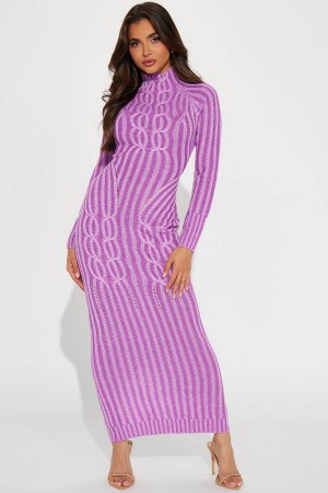 Purple Fashion Nova Macie Sweater Maxi Women Dress USA | 570463LZO