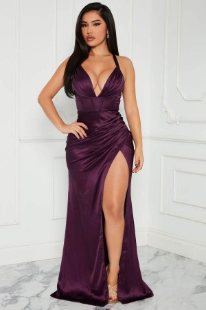 Purple Fashion Nova Meet On Dancefloor Satin Maxi Women Dress USA | 063587VND