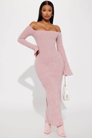 Purple Fashion Nova Mile High Sweater Maxi Women Dress USA | 964782HSW