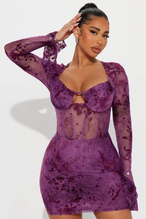 Purple Fashion Nova Riley Mesh Mini Women Dress USA | 482096WXZ