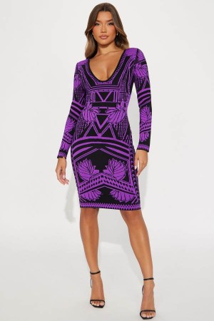 Purple Fashion Nova Shanna Sweater Midi Women Dress USA | 251094VGY